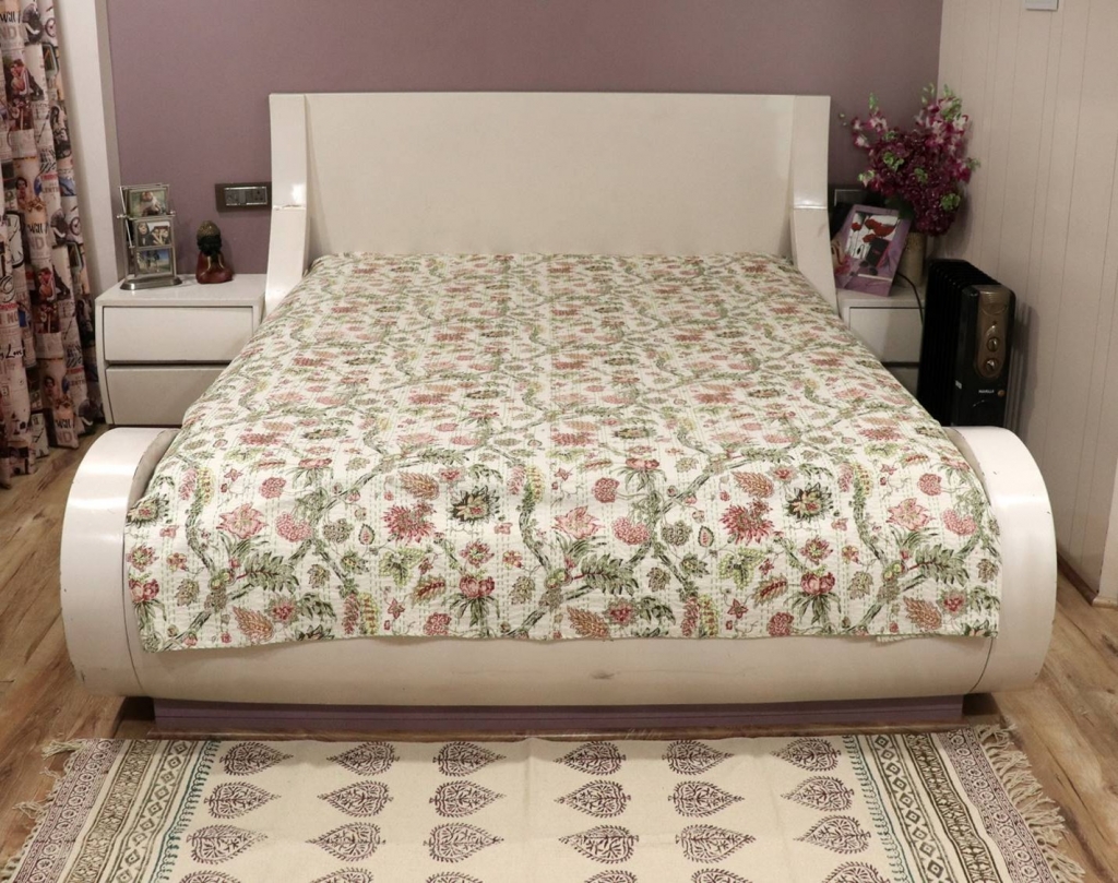 NEW PRINTED COTTON KANTHA BEDCOVER