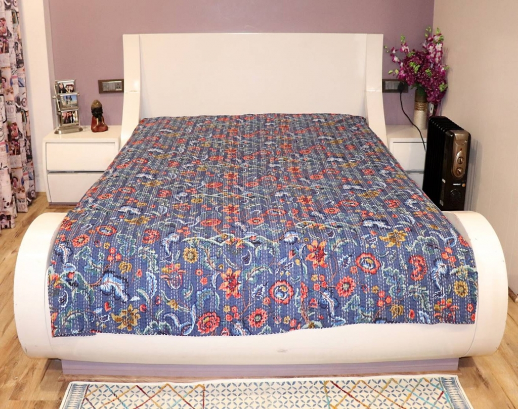 NEW PRINTED COTTON KANTHA BEDCOVER