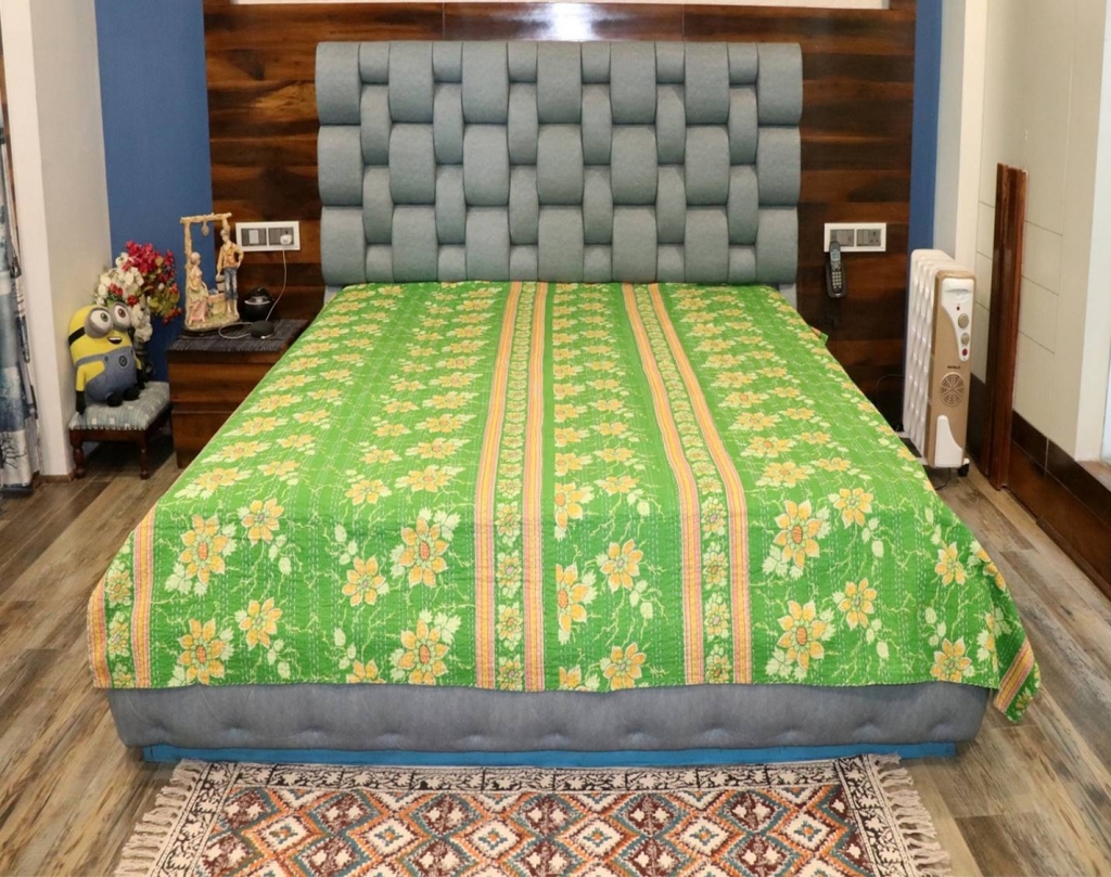 NEW PRINTED COTTON KANTHA BEDCOVER