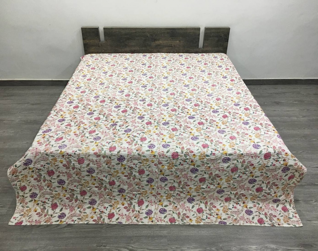 NEW SCREEN PRINTED COTTON KANTHA BEDCOVER