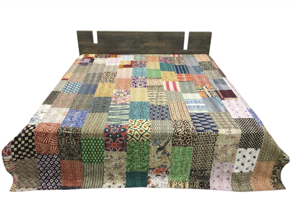 COTTON SCREEN PATCHWORK KANTHA BEDCOVER