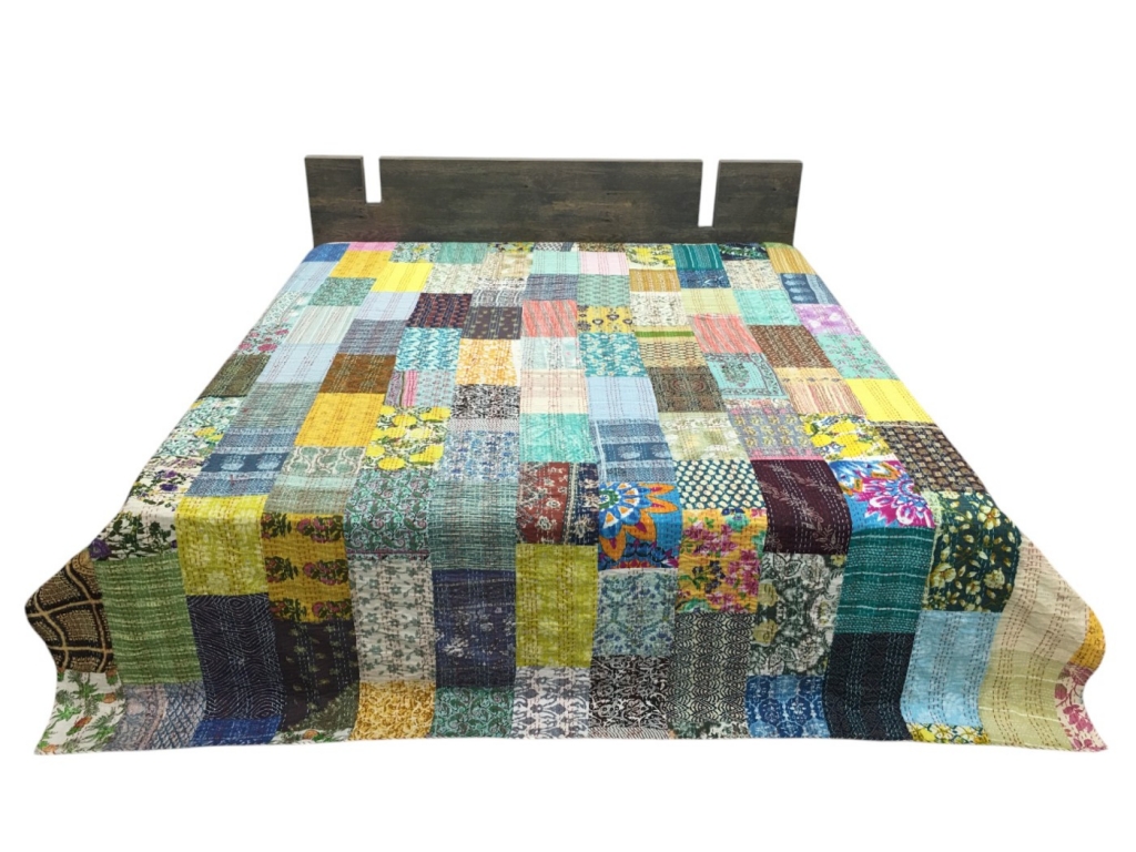 NEW SCREEN PATCHWORK KANTHA BEDCOVER