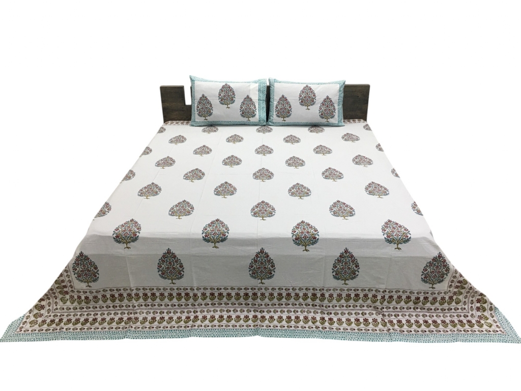 NEW COTTON HAND BLOCK PERCALE BEDSHEET