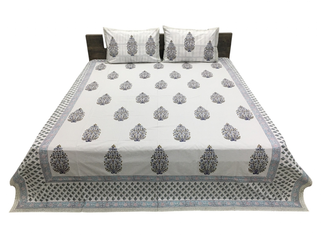 NEW COTTON PERCALE HAND BLOCK BEDSHEET